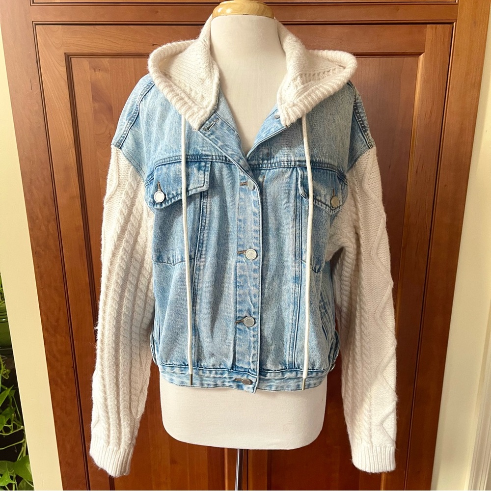 Blank NYC Mixed Denim & Knitted Hooded Jacket Size XL - Picture 6 of 10